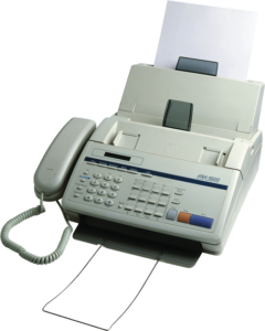 Classic fax machine on transparent background.