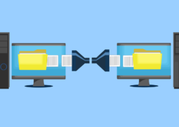 Illustration of two computers connected and sharing files