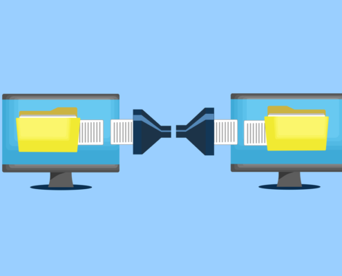 Illustration of two computers connected and sharing files