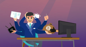 cartoon of ransomware breach with hand taking bag of money out of computer screen