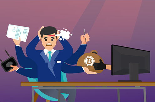cartoon of ransomware breach with hand taking bag of money out of computer screen