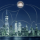 New York city cityscape with cloud computing technology concept