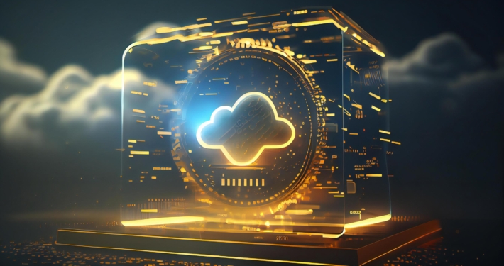 Futuristic concept of cloud computing service, data storage.