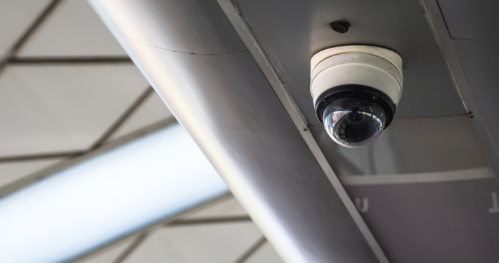 CCTV security camera installed in a business for security monitoring and surveillance.