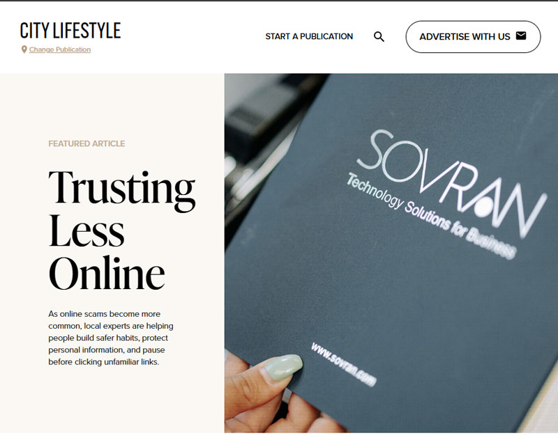 Eagan-lifestyle A screenshot of Eagan City Lifestyle Magazine’s online article “Trusting Less Online”.