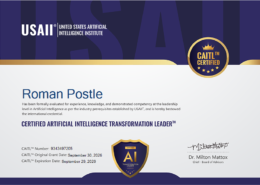 Certified AI Transformation Leader certificate for Roman Postle of Sovran.